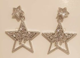 Exquisite Bling Sparkly Rhinestone Zircon Inlay Silver Plated Star Dangle Earrings