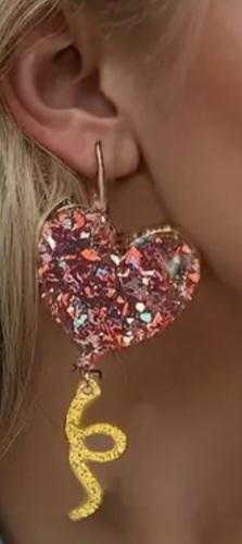 Sparkly Colourful Super Large Glitter Pieces Embedded Acrylic Heart Shaped Balloon Drop Dangle Earrings