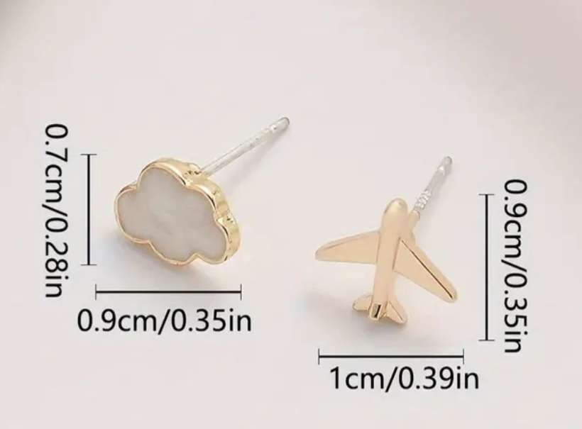 Come Fly With Me Holiday Vacation Gold Plated Cute Little Aeroplane Cloud Plane Stud Earrings