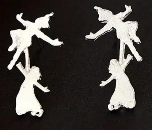 Peter Pan And Wendy Inspired Fly Away With Me Silver Plated Brushed Cut Out Silhouette Metal Stud Earrings