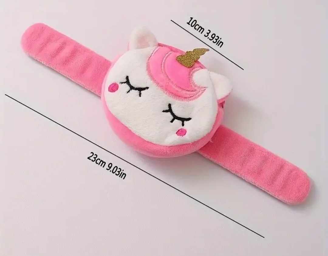 Kawaii Children's Cute Pink Plush Fluffy Unicorn Face Small Coin Purse With Snap-back Wrist Strap