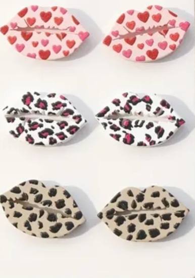 Acrylic Heart Stud Earrings Pink Hearts White Khaki Leopard Print Design Set Of 3