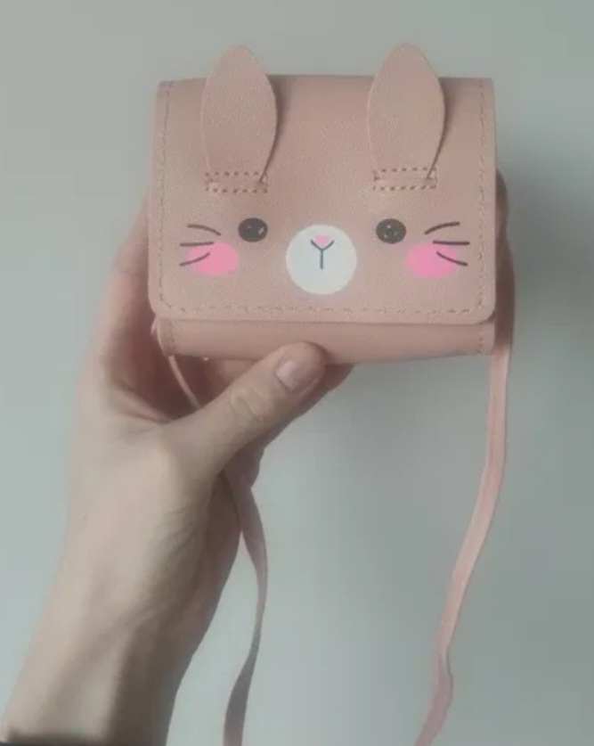 Adorable Kawaii Cute Mini Pink Rabbit Bunny PU Vegan Leather Hand Bag Purse With Strap