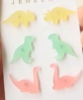 Set Of 3 Transparent Colourful Plastic Acrylic Dinosaur Studs