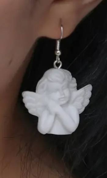 Angelic Angel Cheeky Cupid Cherubs Praying White Acrylic Dangle Earrings