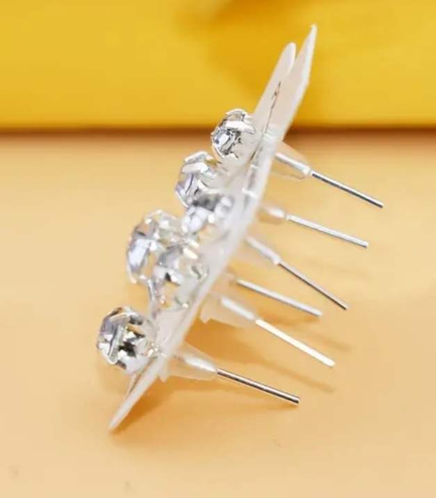 Small White Rhinestone Silver Plated Studs 3 Pairs Of 3 Sizes