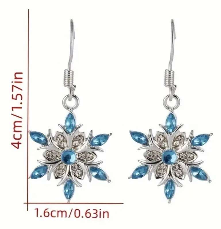 Exquisite Sparkly Blue White Rhinestone Silver Plated Snowflake Dangle Drop Earrings