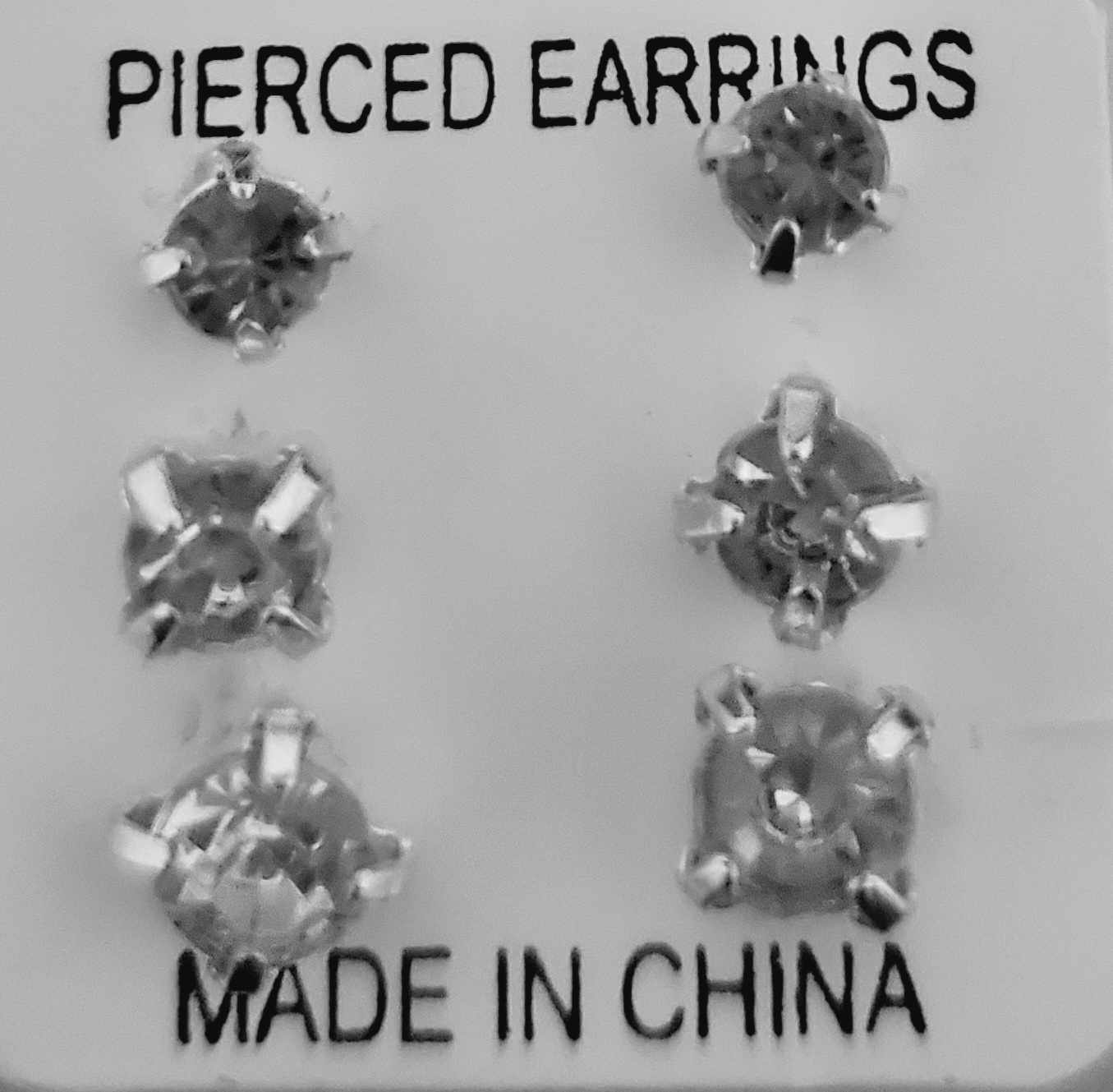 Small White Rhinestone Silver Plated Studs 3 Pairs Of 3 Sizes