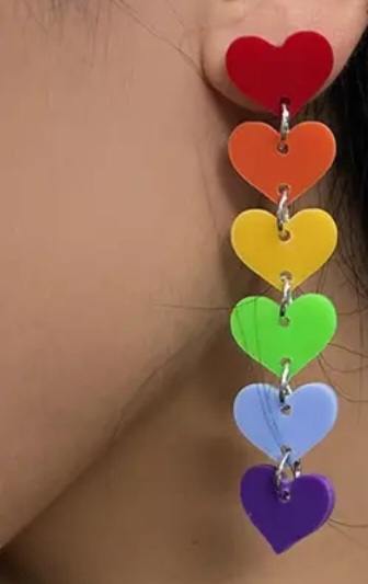 Candy Colours 6 Heart Bright Fun Rainbow Acrylic Drop Dangle Earrings