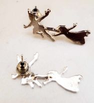 Peter Pan And Wendy Inspired Fly Away With Me Silver Plated Brushed Cut Out Silhouette Metal Stud Earrings