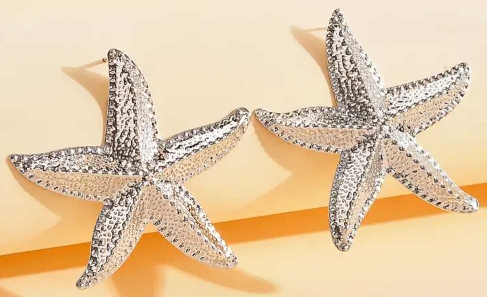 Giant Super Large Ocean Mermaid Theme Silver Plated Starfish Stud Earrings