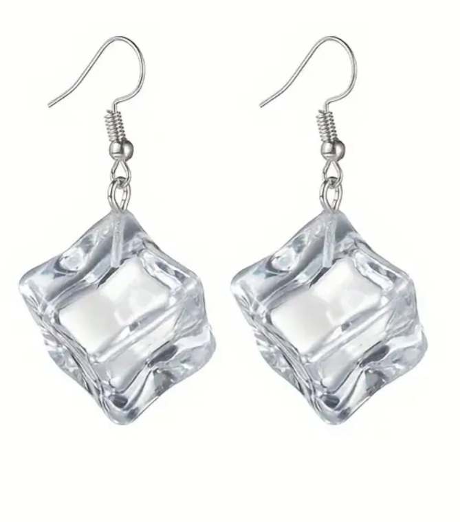 Cold As Ice  Transparent Acrylic Resin Ice Cube Block Dangle Earrings