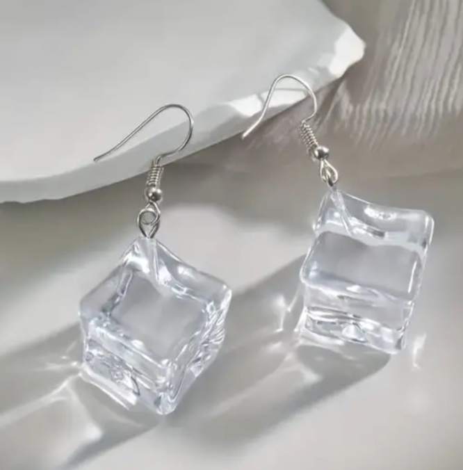 Cold As Ice  Transparent Acrylic Resin Ice Cube Block Dangle Earrings