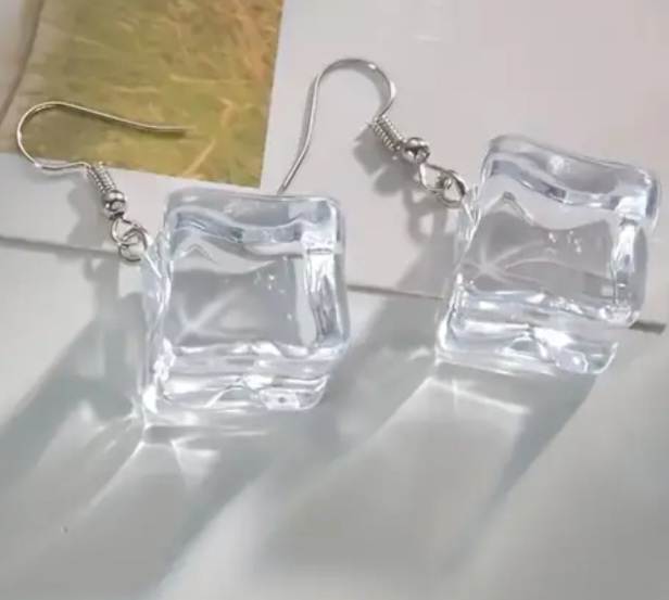 Cold As Ice  Transparent Acrylic Resin Ice Cube Block Dangle Earrings