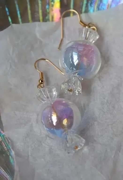 Candy Cuteness Bubble Translucent Clear Acrlic Wrapped Candy Lolly Drop Earrings