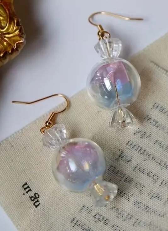 Candy Cuteness Bubble Translucent Clear Acrlic Wrapped Candy Lolly Drop Earrings