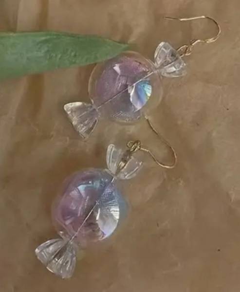 Candy Cuteness Bubble Translucent Clear Acrlic Wrapped Candy Lolly Drop Earrings