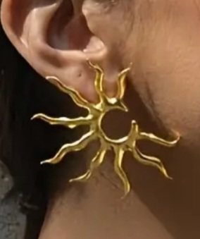 Bold Funky Large Unique Sun Ray Sunburst  Gold Plated Metal Large Stud Earrings