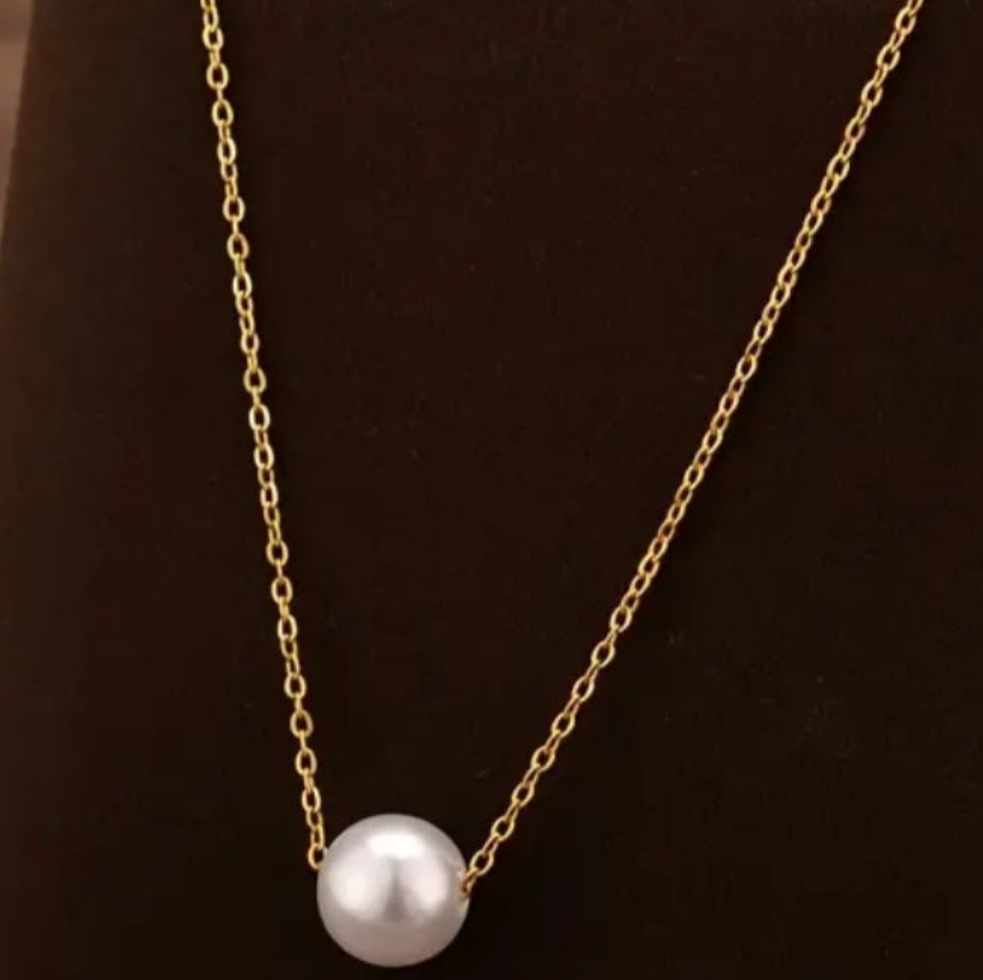 Fine Dainty Floating Faux Pearl Gold Plated Pendant Necklace