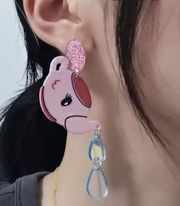 Cartoon Tea Pot Pouring Water Drop Large Acrylic Dangle Stud Drop Earrings