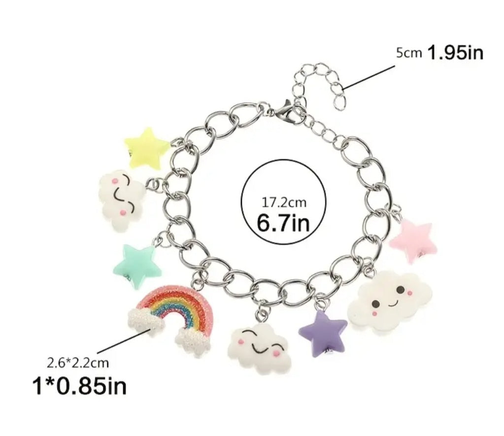 Cartoon Rainbow Star Cloud Kawaii Charm Silver Plated Chain Bracelet