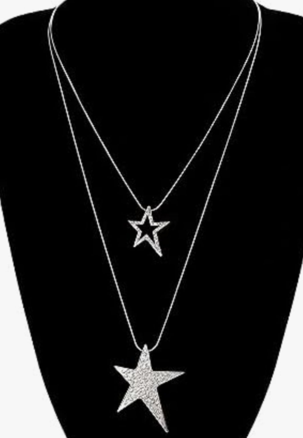 Rockstar Bling Double Strand Silver Plated Rhinestone Stars Necklace