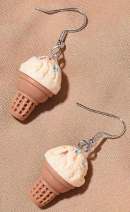 Cute Retro Ice Cream In Cone Drop Dangle Earrings