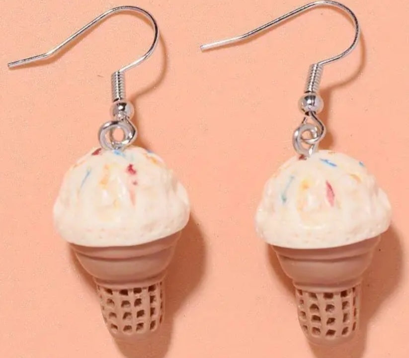 Cute Retro Ice Cream In Cone Drop Dangle Earrings