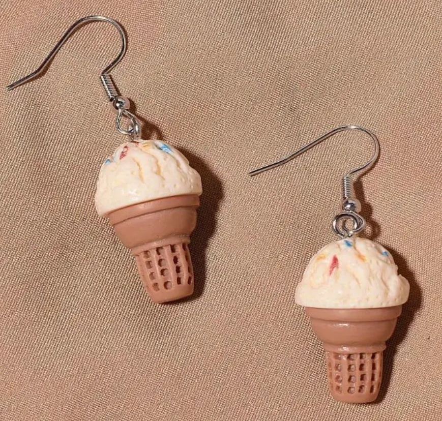 Cute Retro Ice Cream In Cone Drop Dangle Earrings