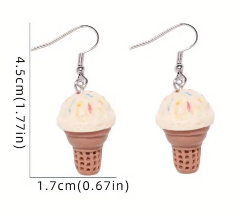 Cute Retro Ice Cream In Cone Drop Dangle Earrings