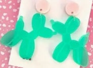 Acrylic Large Lightweight Transparent Green Balloon Dog Cartoon Drop Dangle Earrings