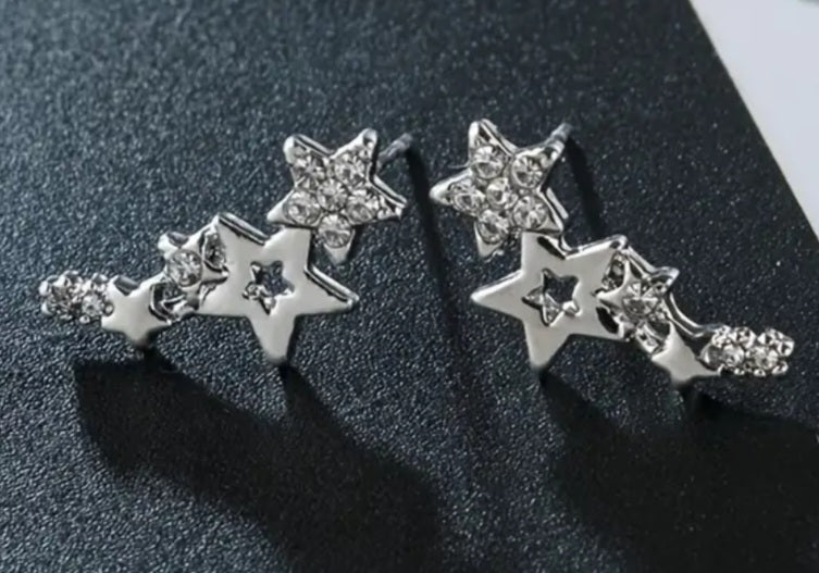 Cluster Of Stars Silver Plated Rhinestone Inlay Small Stud Earrings