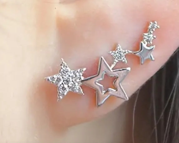 Cluster Of Stars Silver Plated Rhinestone Inlay Small Stud Earrings