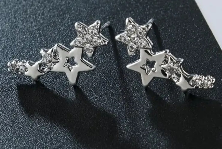 Cluster Of Stars Silver Plated Rhinestone Inlay Small Stud Earrings