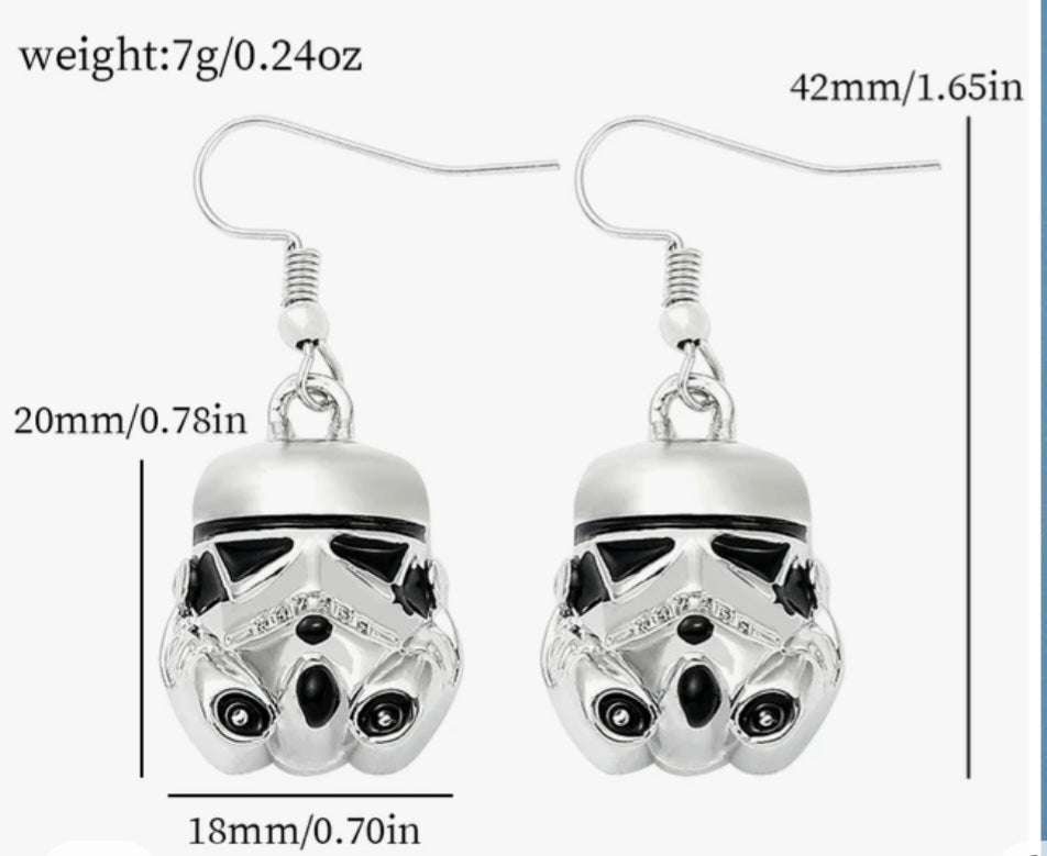 Star Wars Inspired Storm Trooper Helmet Metal Drop Earrings