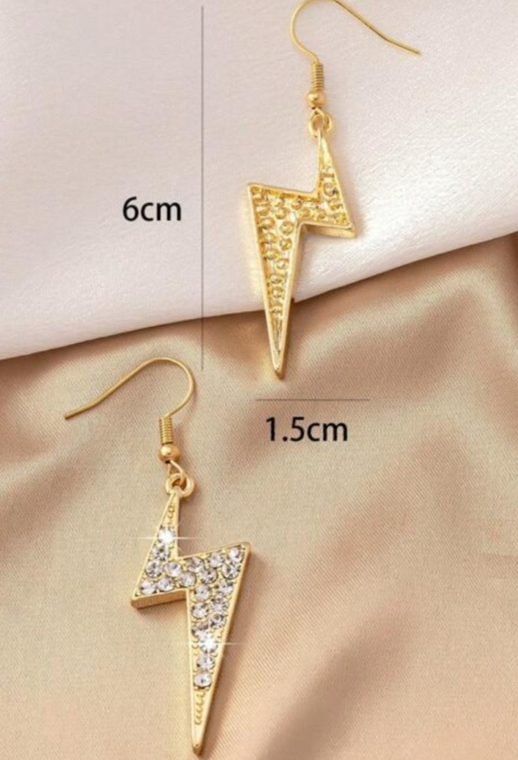 Bling Flashy Gold Plated Rhinestone Inlayed Lightning Bolt Drop Dangle Earrings