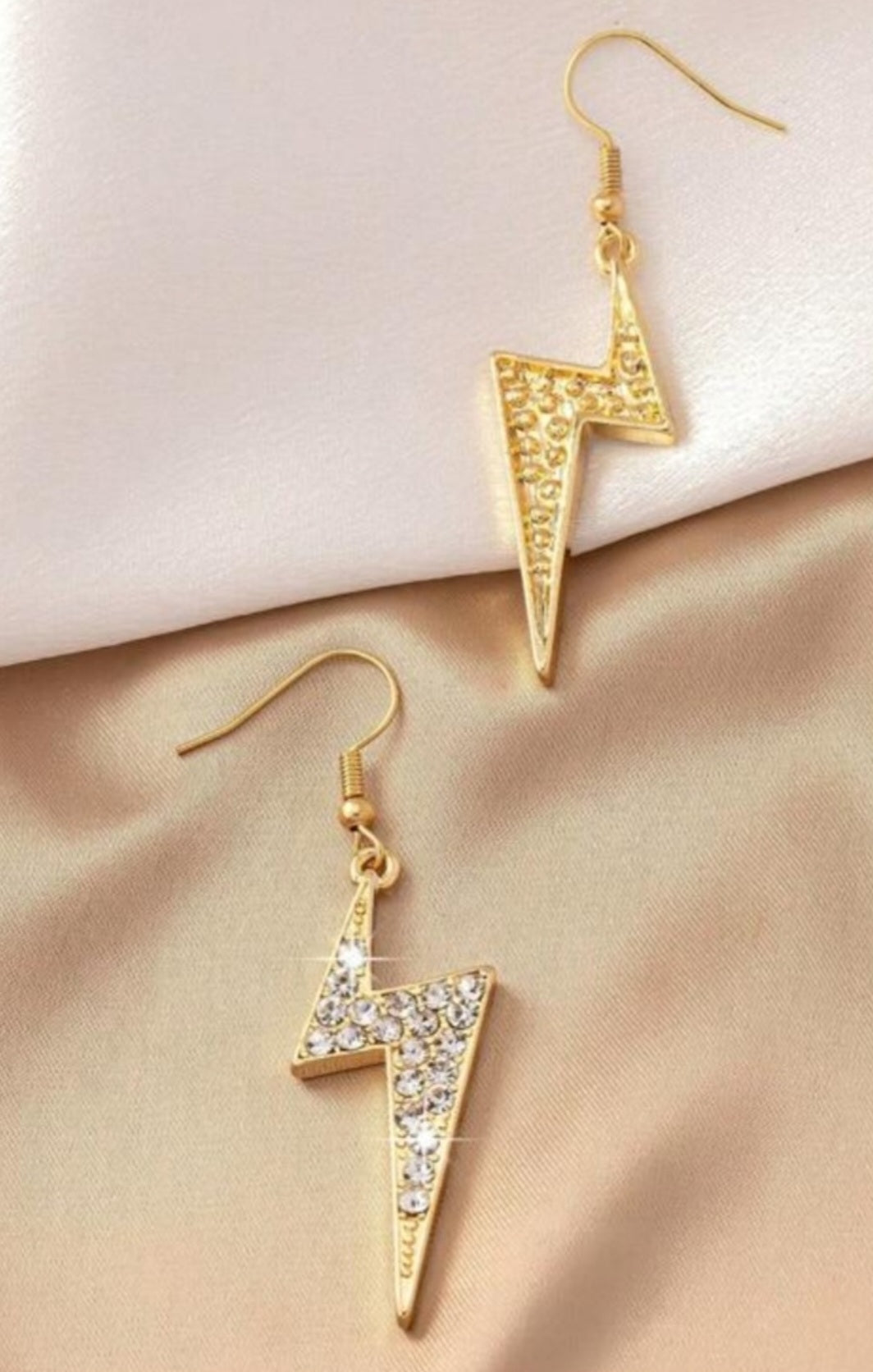 Bling Flashy Gold Plated Rhinestone Inlayed Lightning Bolt Drop Dangle Earrings