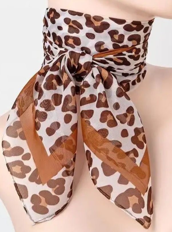 Lightweight Polyester Tan Brown Leopard Print Scarf