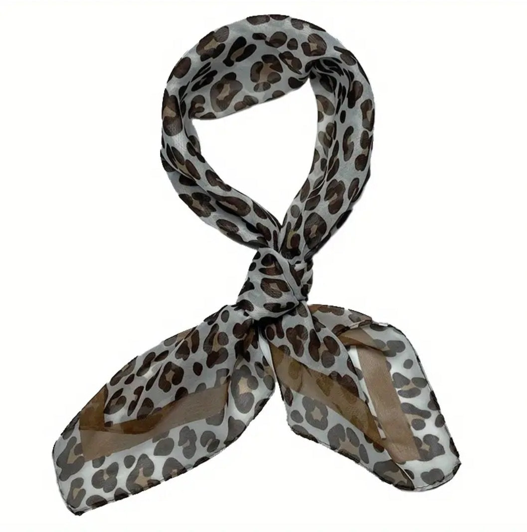 Lightweight Polyester Tan Brown Leopard Print Scarf