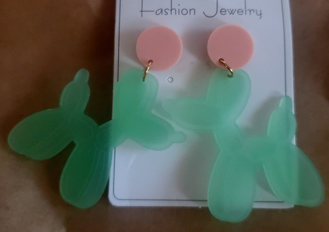 Acrylic Large Lightweight Transparent Green Balloon Dog Cartoon Drop Dangle Earrings