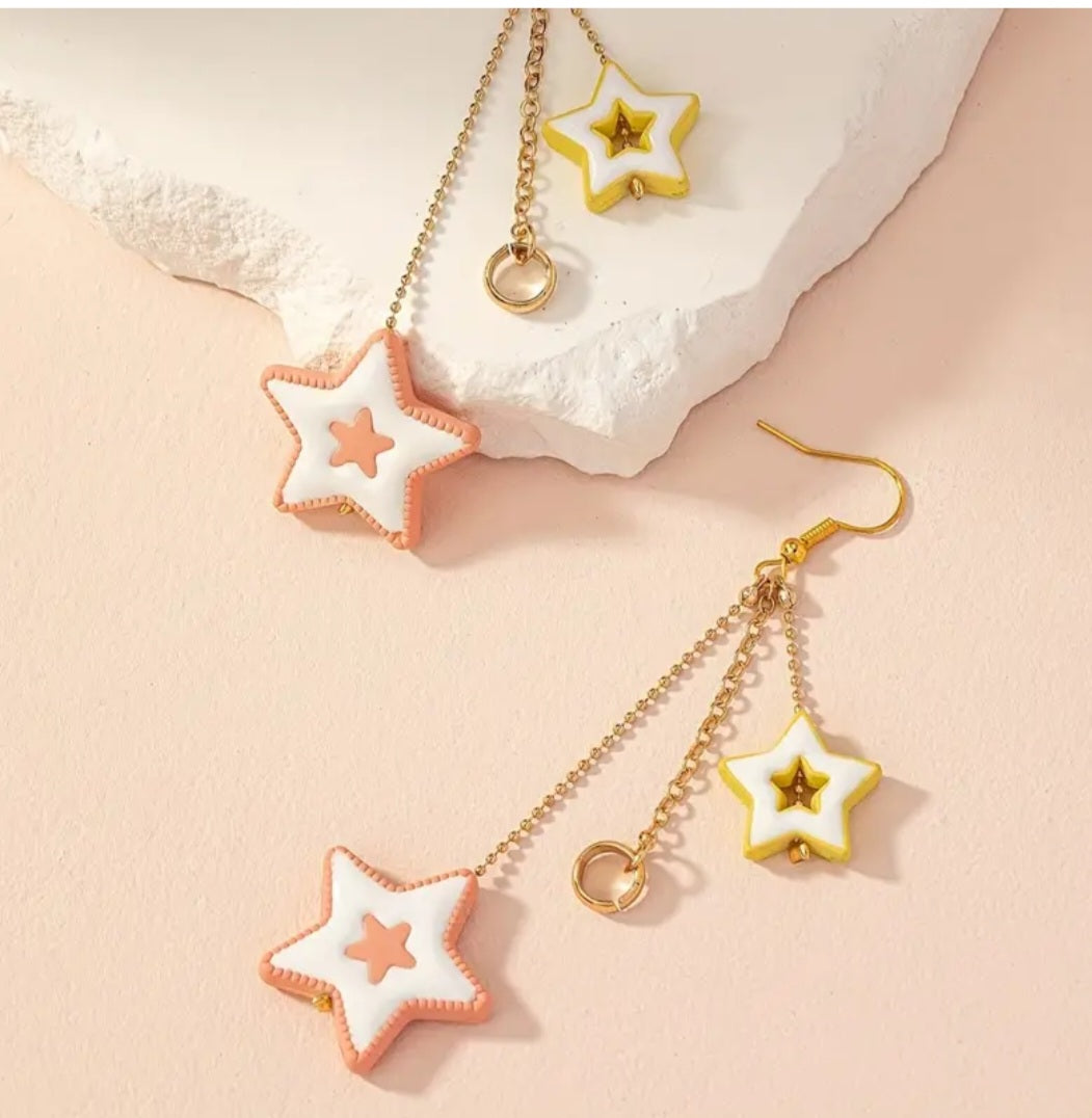 Acrylic Cartoon Stars On Metal Chains Dangle Earrings