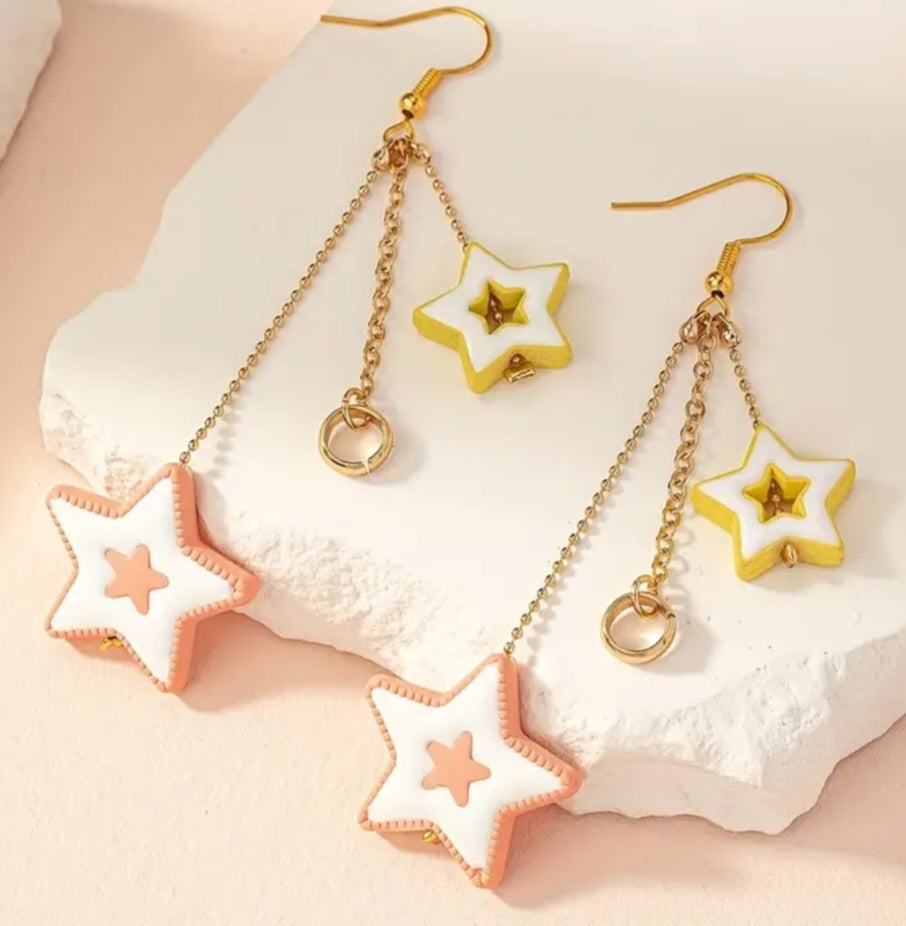 Acrylic Cartoon Stars On Metal Chains Dangle Earrings