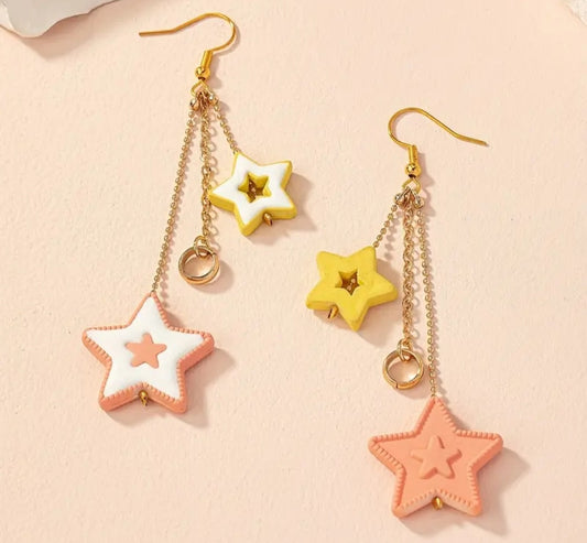 Acrylic Cartoon Stars On Metal Chains Dangle Earrings