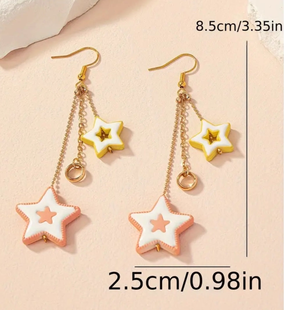 Acrylic Cartoon Stars On Metal Chains Dangle Earrings