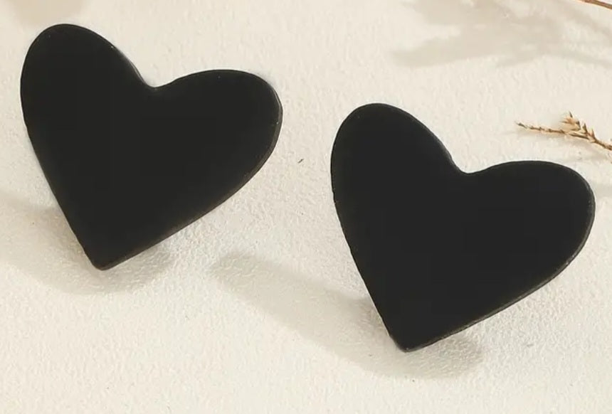 Acrylic Big Black Heart Shaped Stud Earrings