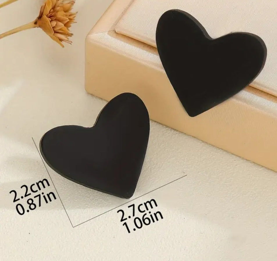 Acrylic Big Black Heart Shaped Stud Earrings