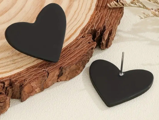 Acrylic Big Black Heart Shaped Stud Earrings