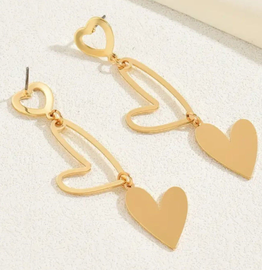 Gold Plated Super Light Triple Heart Drop Dangle Earrings