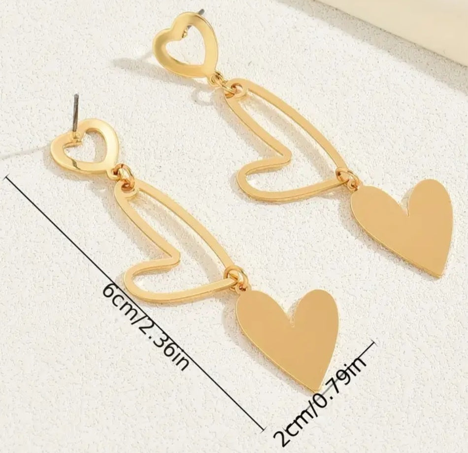 Gold Plated Super Light Triple Heart Drop Dangle Earrings