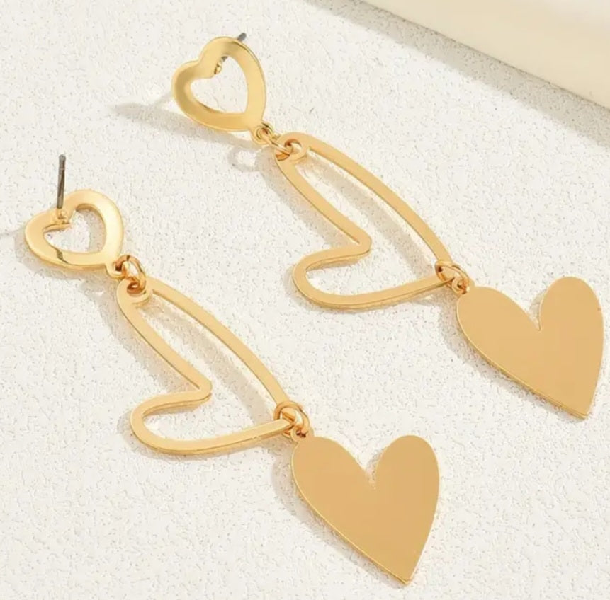 Gold Plated Super Light Triple Heart Drop Dangle Earrings